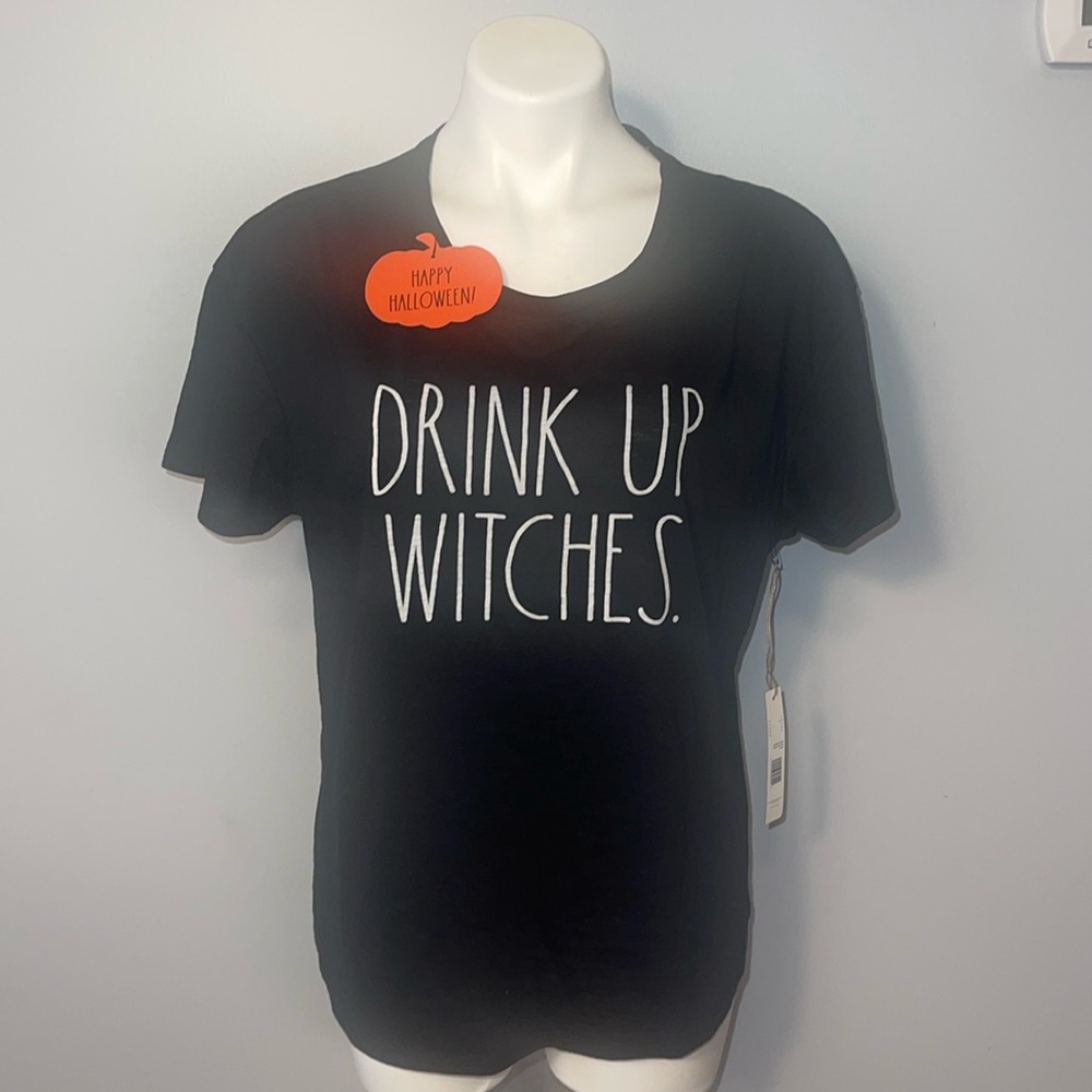 Rae Dunn NWT ladies black Halloween short sleeve t-shirt. “Drink up witches” XL
